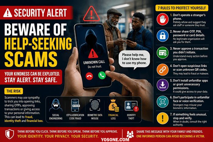 SECURITY ALERT: BEWARE OF HELP-SEEKING SCAMS INVOLVING MOBILE PHONES 1 SECURITY ALERT: BE CAREFUL WHEN STRANGERS ASK YOU TO USE THEIR PHONE